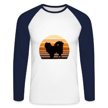 Japanischer Chin Dog Silhouette Vintage Sonnenuntergang - Unisex Baseballshirt langarm - Weiß/Navy - Vorne - Nik (191cm)