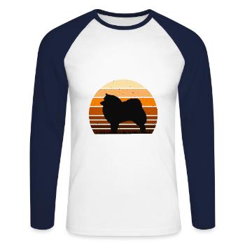 Spitz japonais Dog Lover Silhouette Vintage Sunset - T-shirt baseball manches longues Homme - blanc/marine - Devant - Nik (191cm)