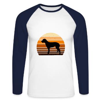 Irish Wolfhound Dog Love Silhouette Vintage Sunset - T-shirt baseball manches longues Homme - blanc/marine - Devant - Nik (191cm)