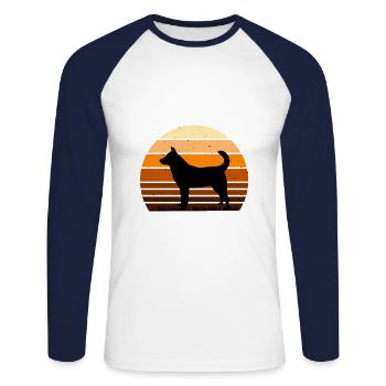 Jindo Dog Silhouette Vintage Sunset for Dog Lovers - Unisex Long Sleeve Baseball T-Shirt - white/navy - Front - Nik (191cm)