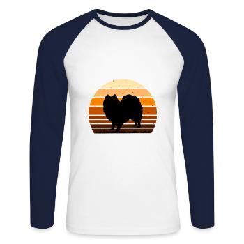 Indischer Spitz Hund Liebhaber Silhouette Vintage Sonnenuntergang - Unisex Baseballshirt langarm - Weiß/Navy - Vorne - Nik (191cm)