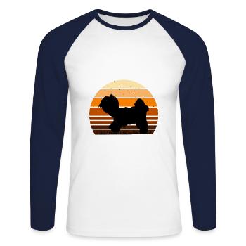 Kyi Leo Dog Lover Silhouette Vintage Sunset - T-shirt baseball manches longues Homme - blanc/marine - Devant - Nik (191cm)