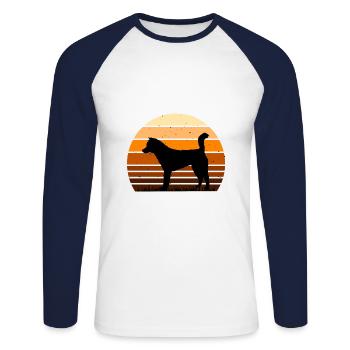 Kishu Ken Hundeliebhaber Silhouette Vintage Sonnenuntergang - Unisex Baseballshirt langarm - Weiß/Navy - Vorne - Nik (191cm)
