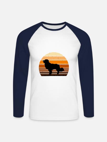 Kooikerhondje Dog Lover Silhouette Vintage Sunset - Unisex Long Sleeve Baseball T-Shirt - white/navy