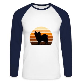 Papillon Dog Lover Silhouette Vintage Sunset - T-shirt baseball manches longues Homme - blanc/marine - Devant - Nik (191cm)
