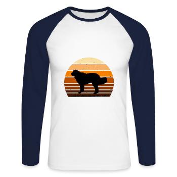 Landseer Dog Lover Silhouette Vintage Sunset - T-shirt baseball manches longues Homme - blanc/marine - Devant - Nik (191cm)