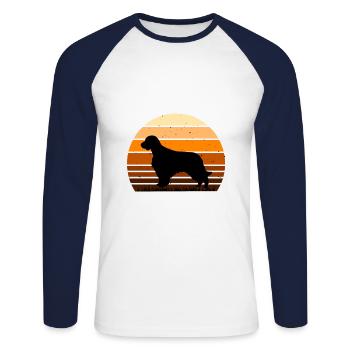 Welsh Springer Spaniel Dog Silhouette Retro Sunset - T-shirt baseball manches longues Homme - blanc/marine - Devant - Nik (191cm)