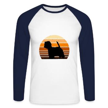Westie Dog Lover Silhouette Vintage Sunset - T-shirt baseball manches longues Homme - blanc/marine - Devant - Nik (191cm)