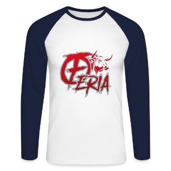 Féria, cadeau spécial fête traditionnelle - T-shirt baseball manches longues Homme - blanc/marine - Devant - Nik (191cm)