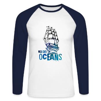 König der Kunstozeane der alten Schule - Unisex Baseballshirt langarm - Weiß/Navy - Vorne - Nik (191cm)