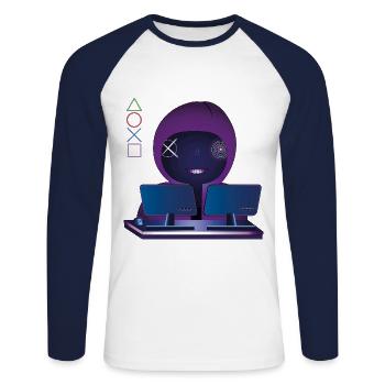 Diggah - T-shirt baseball manches longues Homme - blanc/marine - Devant - Nik (191cm)