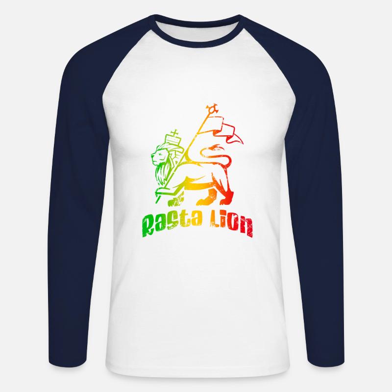 Rasta-Löwe - Unisex Baseballshirt langarm - Weiß/Navy