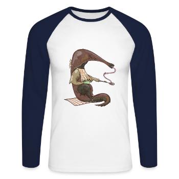 Fourmilier - T-shirt baseball manches longues Homme - blanc/marine - Devant - Nik (191cm)