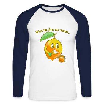 When life gives you lemons - Unisex Long Sleeve Baseball T-Shirt - white/navy - Front - Nik (191cm)