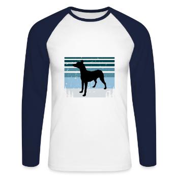 Andalusischer Jagdhund Hundeliebhaber Silhouette Retro Sonnenuntergang - Unisex Baseballshirt langarm - Weiß/Navy - Vorne - Nik (191cm)