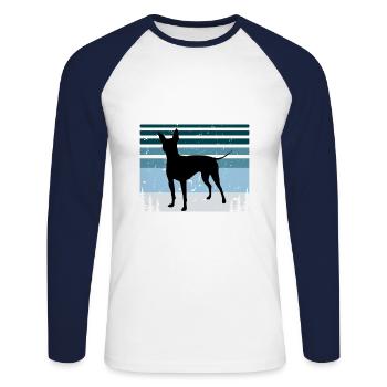 American Hairless Terrier Hund Silhouette Retro - Unisex Baseballshirt langarm - Weiß/Navy - Vorne - Nik (191cm)