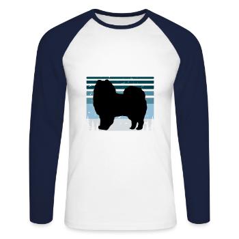 American Eskimo Dog Love Silhouette Vintage Sunset - T-shirt baseball manches longues Homme - blanc/marine - Devant - Nik (191cm)