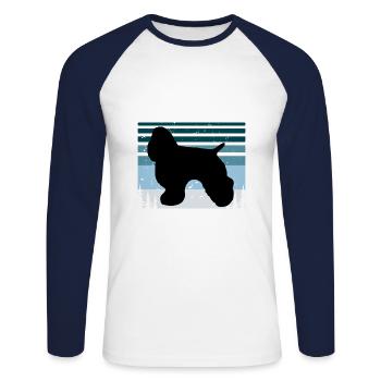 American Cocker Spaniel Dog Silhouette Retro Sun - Unisex Long Sleeve Baseball T-Shirt - white/navy - Front - Nik (191cm)