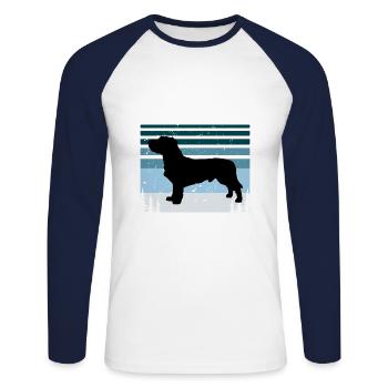 Basset Fauve De Bretagne Dog Silhouette Retro Sun - Unisex Long Sleeve Baseball T-Shirt - white/navy - Front - Nik (191cm)