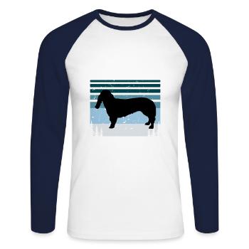 Basset Bleu De Gascogne Dog Silhouette Retro Sun - T-shirt baseball manches longues Homme - blanc/marine - Devant - Nik (191cm)
