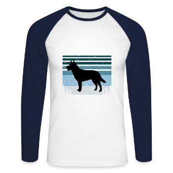 Chien australien Amour Silhouette Rétro Coucher de soleil - T-shirt baseball manches longues Homme - blanc/marine - Devant - Nik (191cm)