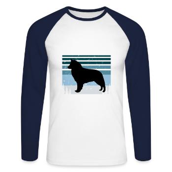 Berger Belge Groenendael Chien Silhouette Rétro - T-shirt baseball manches longues Homme - blanc/marine - Devant - Nik (191cm)