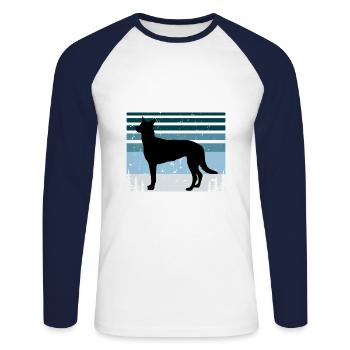 Berger Belge Malinois Chien Silhouette Rétro - T-shirt baseball manches longues Homme - blanc/marine - Devant - Nik (191cm)
