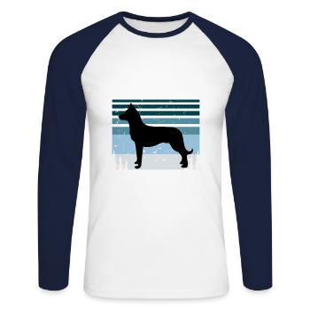 Beauceron Dog Lover Silhouette Vintage Sunset - T-shirt baseball manches longues Homme - blanc/marine - Devant - Nik (191cm)