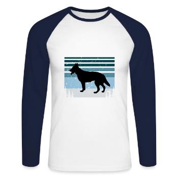 Berger Blanc Suisse Dog Silhouette Retro Sunset - Unisex Long Sleeve Baseball T-Shirt - white/navy - Front - Nik (191cm)