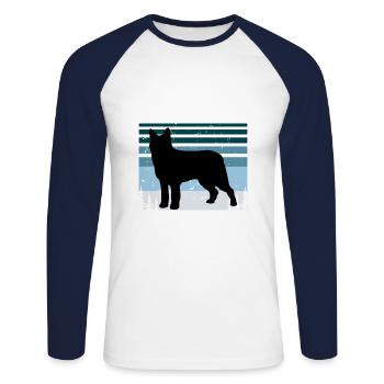 Bouvier Des Ardennes Chien Silhouette Rétro Coucher de Soleil - T-shirt baseball manches longues Homme - blanc/marine - Devant - Nik (191cm)