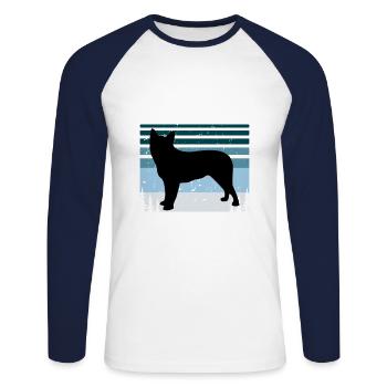 Blue Heeler Dog Lover Silhouette Vintage Sunset - T-shirt baseball manches longues Homme - blanc/marine - Devant - Nik (191cm)