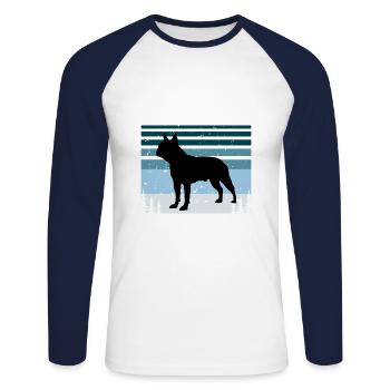 Boston Terrier Dog Lover Silhouette Vintage Sunset - T-shirt baseball manches longues Homme - blanc/marine - Devant - Nik (191cm)
