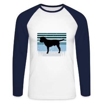 Border Terrier Dog Lover Silhouette Vintage Sunset - T-shirt baseball manches longues Homme - blanc/marine - Devant - Nik (191cm)