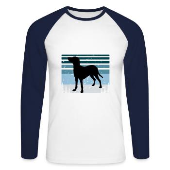 Bleu De Gascogne Petit Dog Silhouette Retro Sonnenuntergang - Unisex Baseballshirt langarm - Weiß/Navy - Vorne - Nik (191cm)