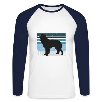 Border Collie Dog Lover Silhouette Vintage Sunset - T-shirt baseball manches longues Homme - blanc/marine - Devant - Nik (191cm)