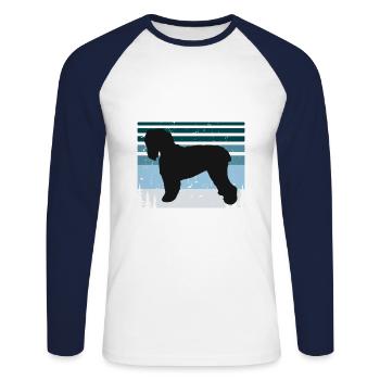 Noir Terrier Russe Chien Silhouette Rétro Coucher de Soleil - T-shirt baseball manches longues Homme - blanc/marine - Devant - Nik (191cm)