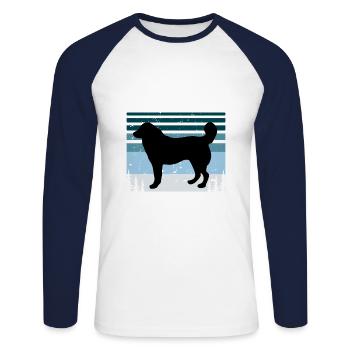 Bucovina Berger Chien Amour Silhouette Rétro Coucher de Soleil - T-shirt baseball manches longues Homme - blanc/marine - Devant - Nik (191cm)