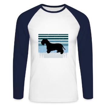 Cesky Terrier Hundeliebhaber Silhouette Vintage Sonnenuntergang - Unisex Baseballshirt langarm - Weiß/Navy - Vorne - Nik (191cm)