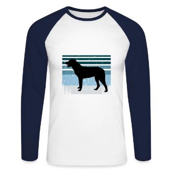 Cao De Castro Laboreiro Hund Silhouette Retro Sonne - Unisex Baseballshirt langarm - Weiß/Navy - Vorne - Nik (191cm)