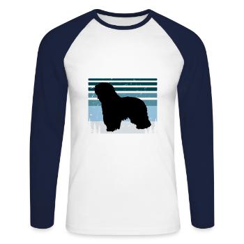 Cao da Serra de Aires Hund Silhouette Retro Sonnenuntergang - Unisex Baseballshirt langarm - Weiß/Navy - Vorne - Nik (191cm)