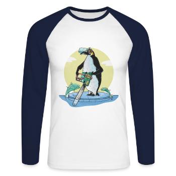 Pinguin-Eisfischen - Unisex Baseballshirt langarm - Weiß/Navy - Vorne - Nik (191cm)