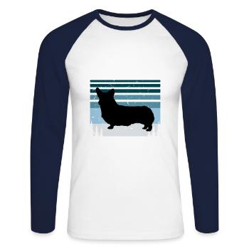 Corgi Dog Silhouette Vintage Sunset for Dog Lovers - Unisex Long Sleeve Baseball T-Shirt - white/navy - Front - Nik (191cm)