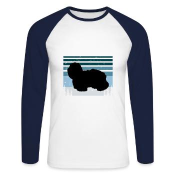 Coton De Tuléar Chien Amour Silhouette Vintage Coucher de Soleil - T-shirt baseball manches longues Homme - blanc/marine - Devant - Nik (191cm)