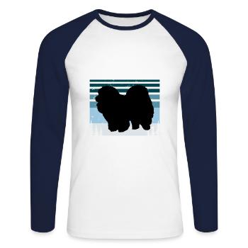 Chow Chow Dog Lover Silhouette Vintage Sunset - Unisex Long Sleeve Baseball T-Shirt - white/navy - Front - Nik (191cm)