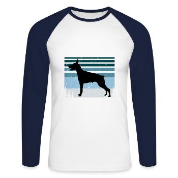Doberman Dog Lover Silhouette Vintage Sunset - T-shirt baseball manches longues Homme - blanc/marine - Devant - Nik (191cm)