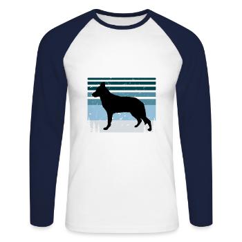 Chien de berger d’Europe de l’Est Silhouette Rétro Coucher de soleil - T-shirt baseball manches longues Homme - blanc/marine - Devant - Nik (191cm)