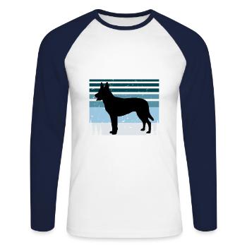 Berger Hollandais Chien Amoureux Silhouette Vintage Coucher de Soleil - T-shirt baseball manches longues Homme - blanc/marine - Devant - Nik (191cm)
