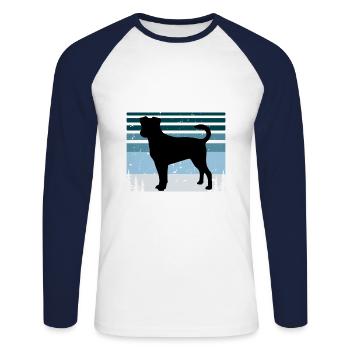 Chien de ferme suédois danois Silhouette Retro Coucher de soleil - T-shirt baseball manches longues Homme - blanc/marine - Devant - Nik (191cm)