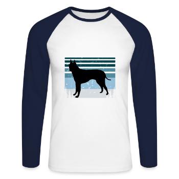 English White Terrier Hund Silhouette Retro Sonnenuntergang - Unisex Baseballshirt langarm - Weiß/Navy - Vorne - Nik (191cm)