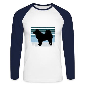 Eurasier Dog Lover Silhouette Vintage Sunset - T-shirt baseball manches longues Homme - blanc/marine - Devant - Nik (191cm)